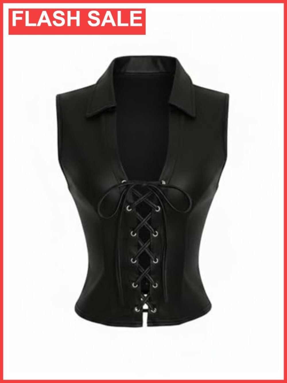 PU Leather Lace Up Crop Corset Vest Top Rave Clubwear